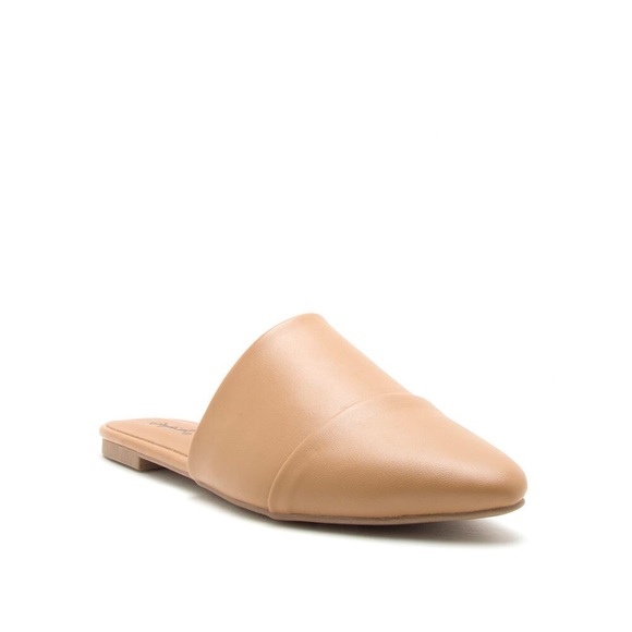Qupid Shoes - Tan Vegan Leather Mule Flats